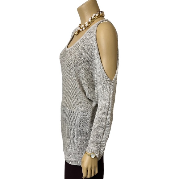 Say What Ladys Metallic Sweater With Sequence Woven in Fabric. Silver To… - Picture 3 of 10